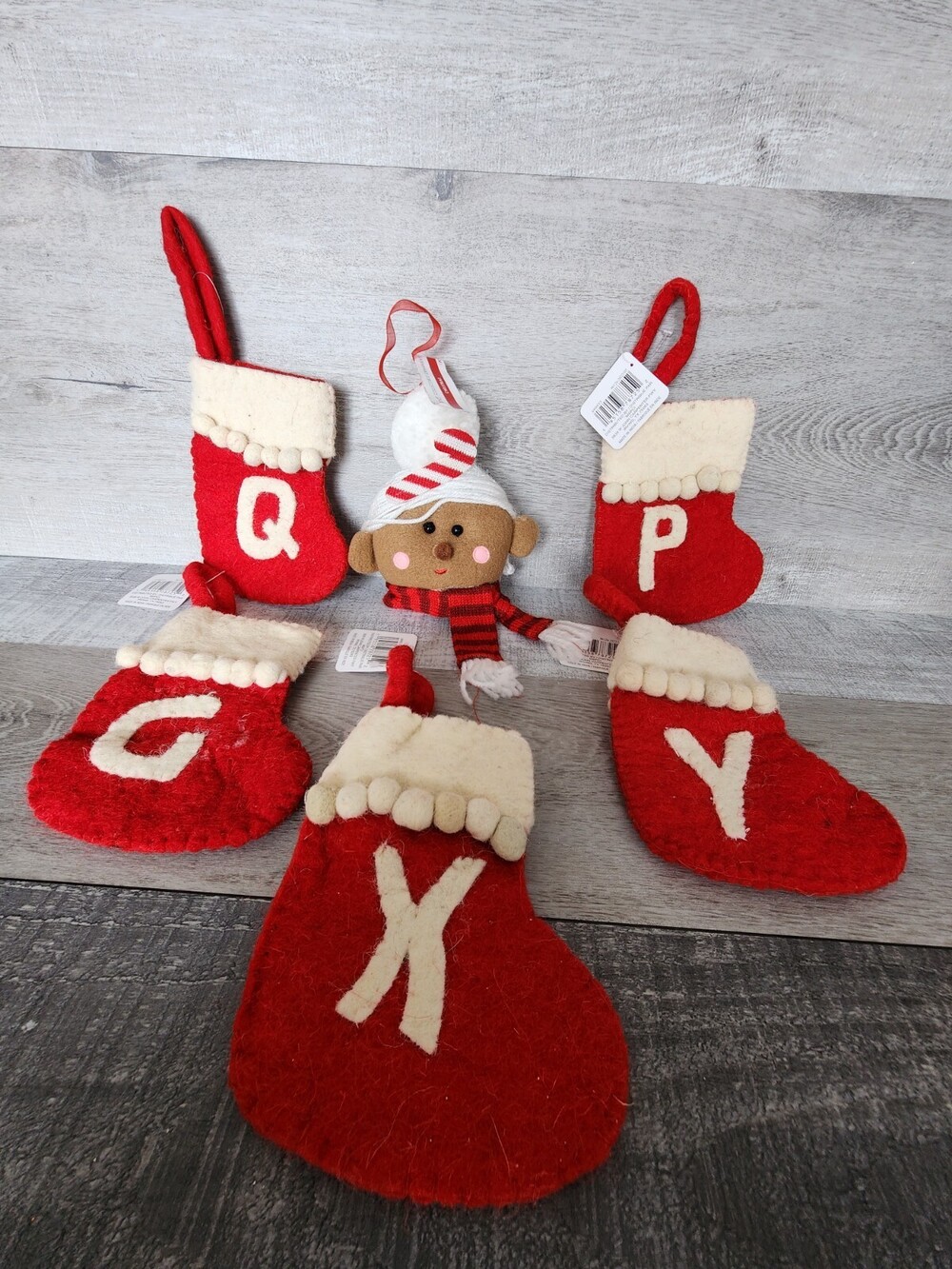 6" Letter Initial Q P X G + Mini Stocking Christmas Holiday Tree Ornament LOT